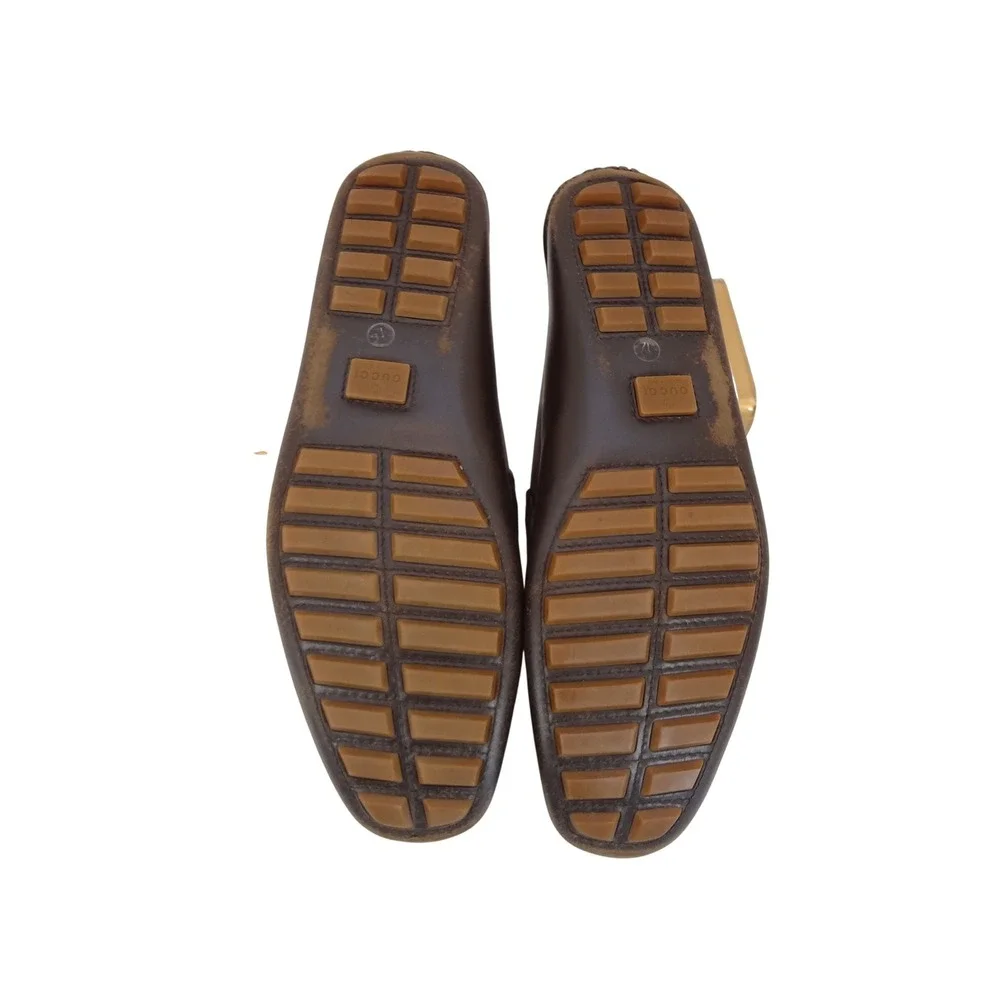 Gucci Driving Loafers Mens 12 Brown Good GG Supreme Canvas Leather Slip On COA